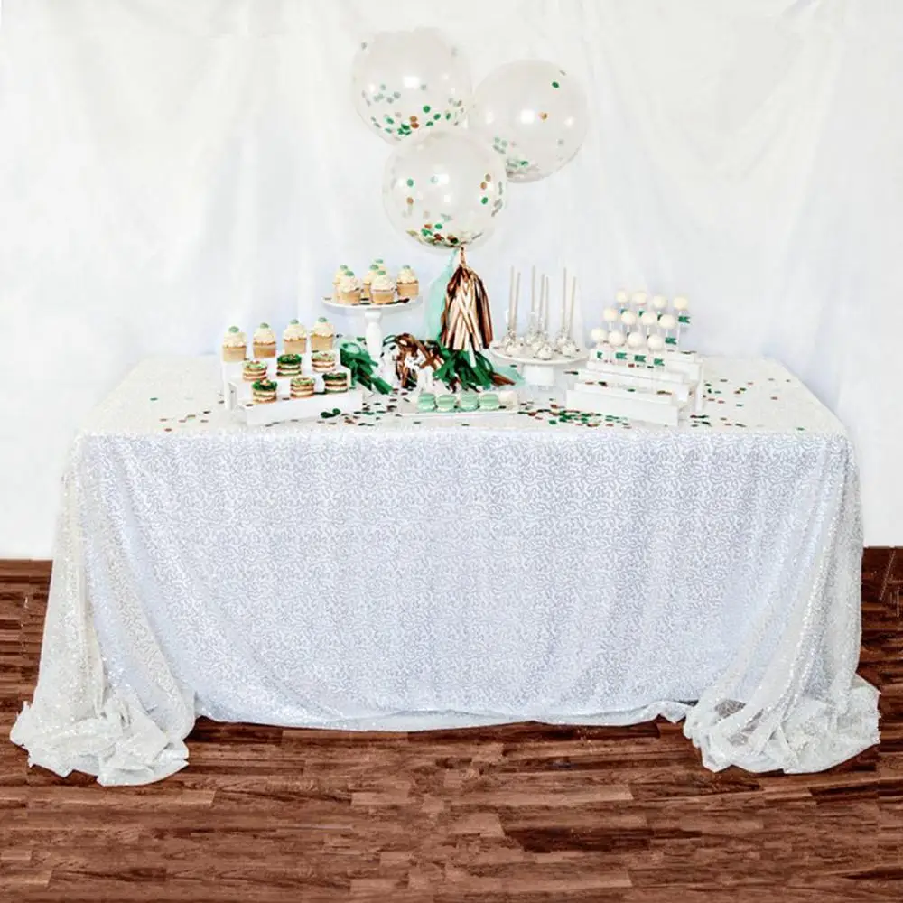 Сверкающая Бирюзовая скатерть с блестками 60x120In, американский стиль, полиэстер, вышитая скатерть с блестками для свадебных мероприятий, вечерние-A - Цвет: White