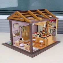 DIY кукольный домик Миниатюрный с мебели 3D Деревянный Кукольный дом ручной работы творческие игрушки подарок Сакура суши Ресторан 13827# E