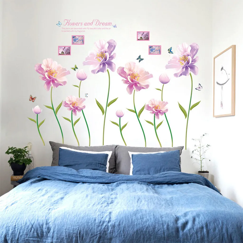 bedroom decor Removable Vinyl Decal Art Mural Pink Flower Home Living Room Decor wall stickers home decor living room