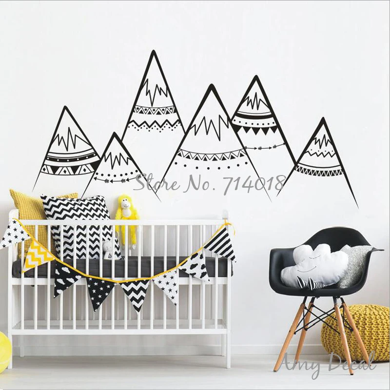 Tribal Mountains Wall Decal Woodland Mountains Wall Art Sticker Tribal