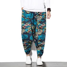 Sinicism хлопковые льняные шаровары брюки мужские тренировочные брюки Для мужчин s брюки с широкой промежностью мешковатые брюки повседневные свободные брюки в стиле «Бохо штаны с принтом S-5XL