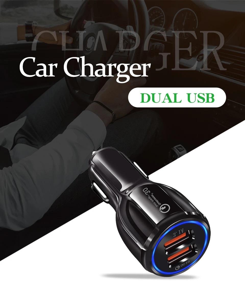 Quick QC3.0 Car Charger Quick Charge Dual USB Fast Charging Cable For Mobile Phone Fast Charging Car-charger Charge Adapter (1)