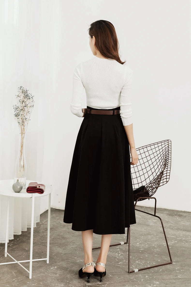 Длинные юбки женские 2018 новая осенне-зимняя винтажная офисная одежда OL с высокой талией однотонная трапециевидная замшевая юбка с поясом