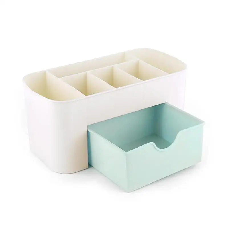 Косметическая коробка для хранения многофункциональная косметическая коробка для хранения ящик Рабочий стол ювелирные изделия Органайзер для ногтей - Цвет: Синий