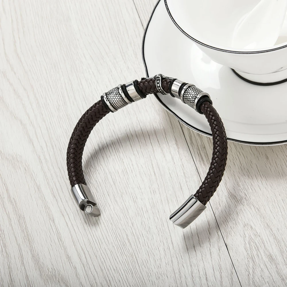Moocare мужской кожаный браслет с подвесками классическая цепочка плетеный человек модные магнитные украшения застежка 316L нержавеющая сталь браслет для мужчин