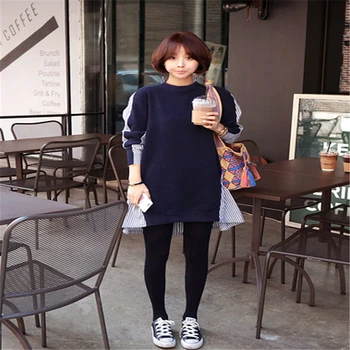 

O-Neck Patchwork Striped Shirt Pullovers Women Sweatshirt Fashion Style Spring Full Long Female Hoodies One Size Top SS120