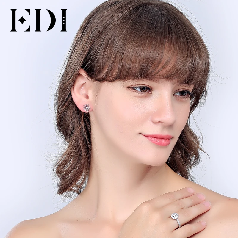 EDI Genuine Natural 0.06cttw Diamond Real 18k White Gold Stud Earrings For Women Wedding Fine Jewelry
