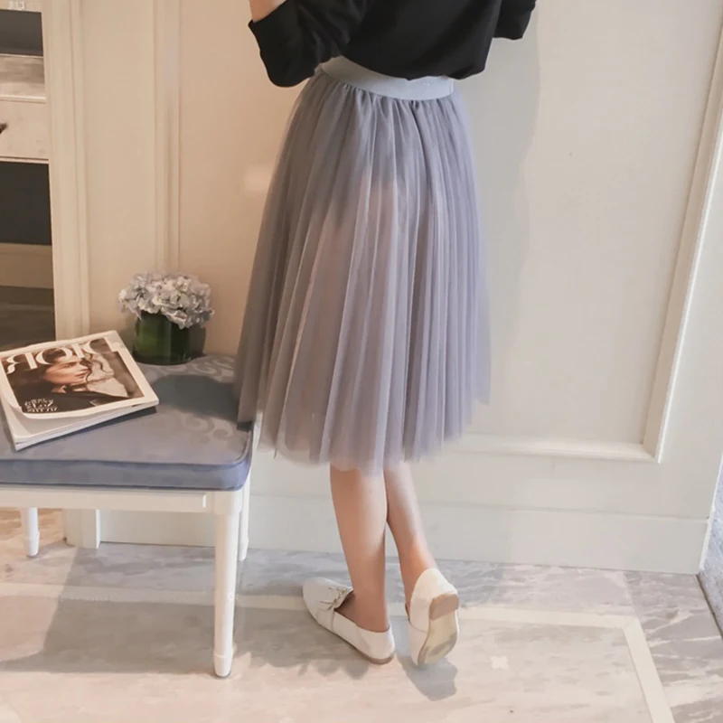 TIGENA Midi Pleated Tulle Skirt Women 2019 Summer A-line High Waist Knee Length Tutu Skirt Female School Sun tiulowa spodnica TIGENA Midi Pleated Tulle Skirt Women 2019 Summer A-line High Waist Knee Length Tutu Skirt Female School Sun tiulowa spodnica