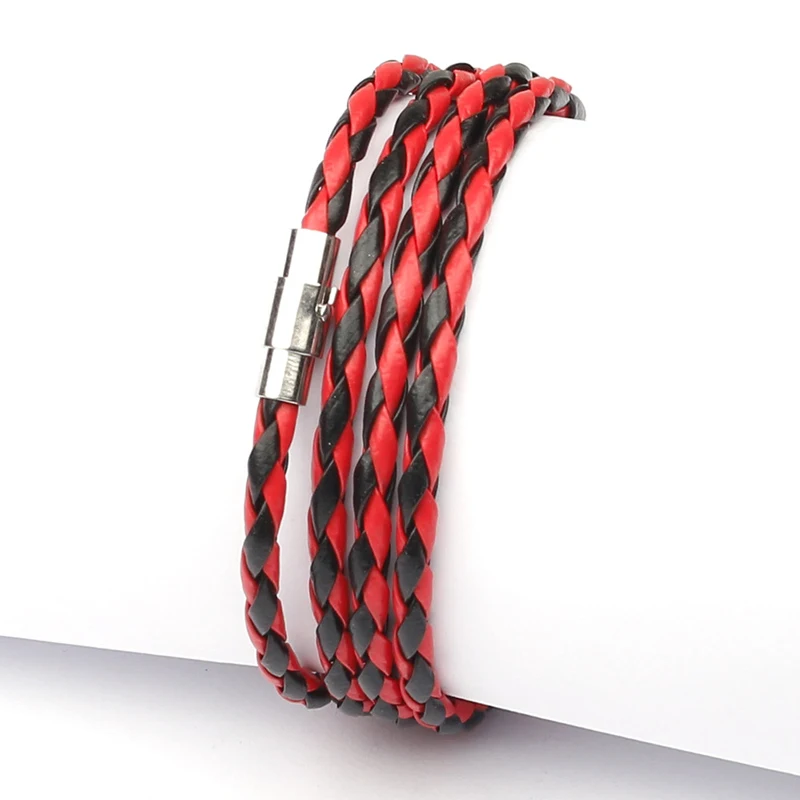 NIUYITID браслет с магнитной пряжкой для мужчин, аксессуары ручной вязки, плетеный браслет из искусственной кожи, мужские ювелирные изделия - Окраска металла: black red