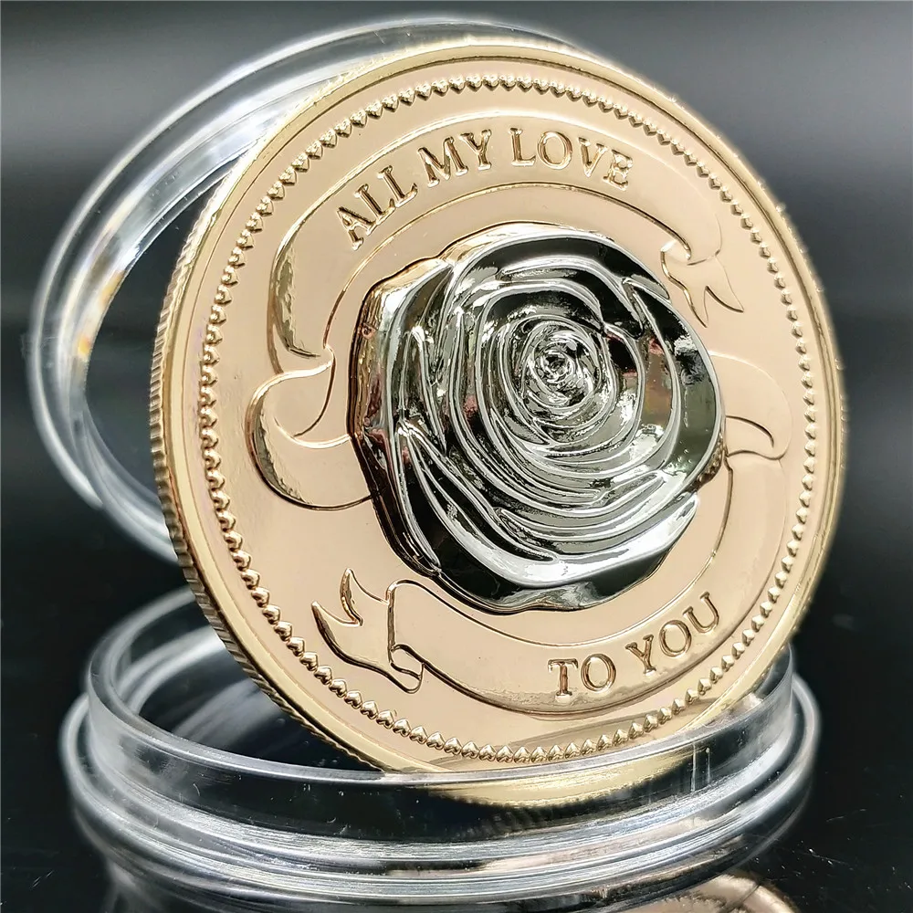 

"All My Love To You"Propose Marriage or Marriage Memorial Commemorative Gift Double-sided Dimensional Relief Love Rose Coins