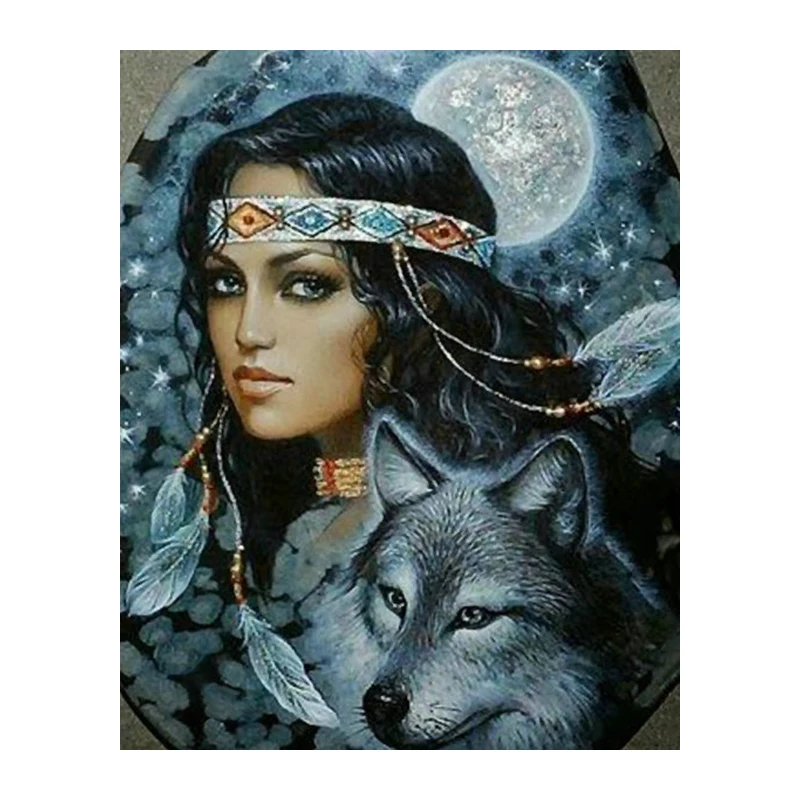 3D diamond embroidery girl with wolf full resin diamond with picture home decor mosaic diy diamond painting