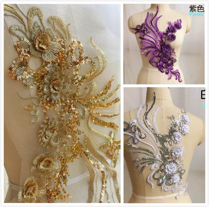 

Stereo Sequins Mesh Embroidery Lace Patch Flower Children's Clothing Tiara Costume Wedding Dress Evening Dress Diy Accessories