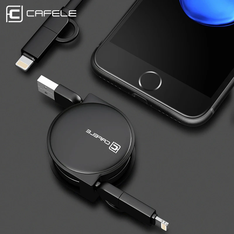 CAFELE NEW 100cm 2 in 1 retractable USB fast charging Cable For iPhone 7 5s 6 6 plus and micro android for Samsung xiaomi