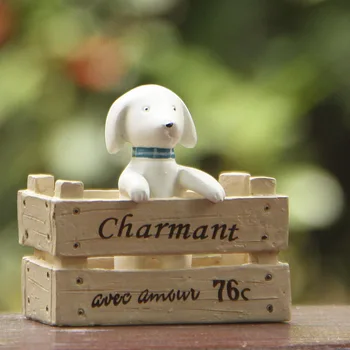 

Groceries Puppy & Wooden Vase Props Resin Action Figures Toys Micro Garden Landscape Decoration Props Children Christmas Gifts