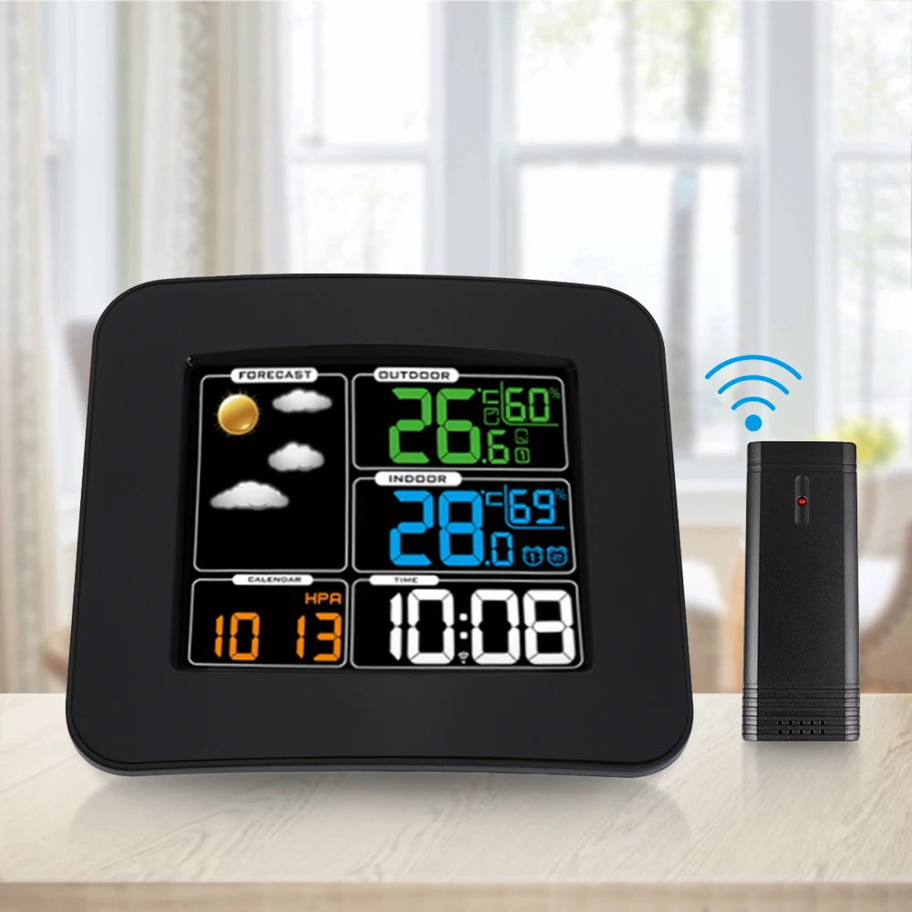 

Digital LCD Wireless Weather Station Clock Alarm Electronic Indoor Outdoor Thermometer Hygrometer Calendar Moon Phase Display