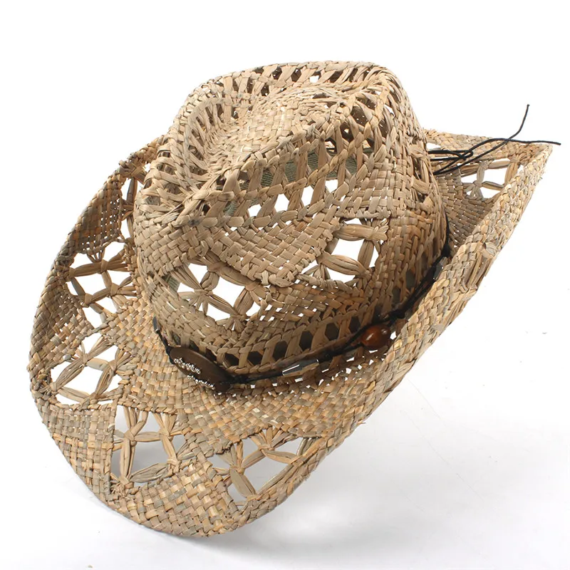 Природный соломы Womem Для мужчин западная ковбойская шляпа для лето ручной спасатель пастушка Hombre сомбреро шапки