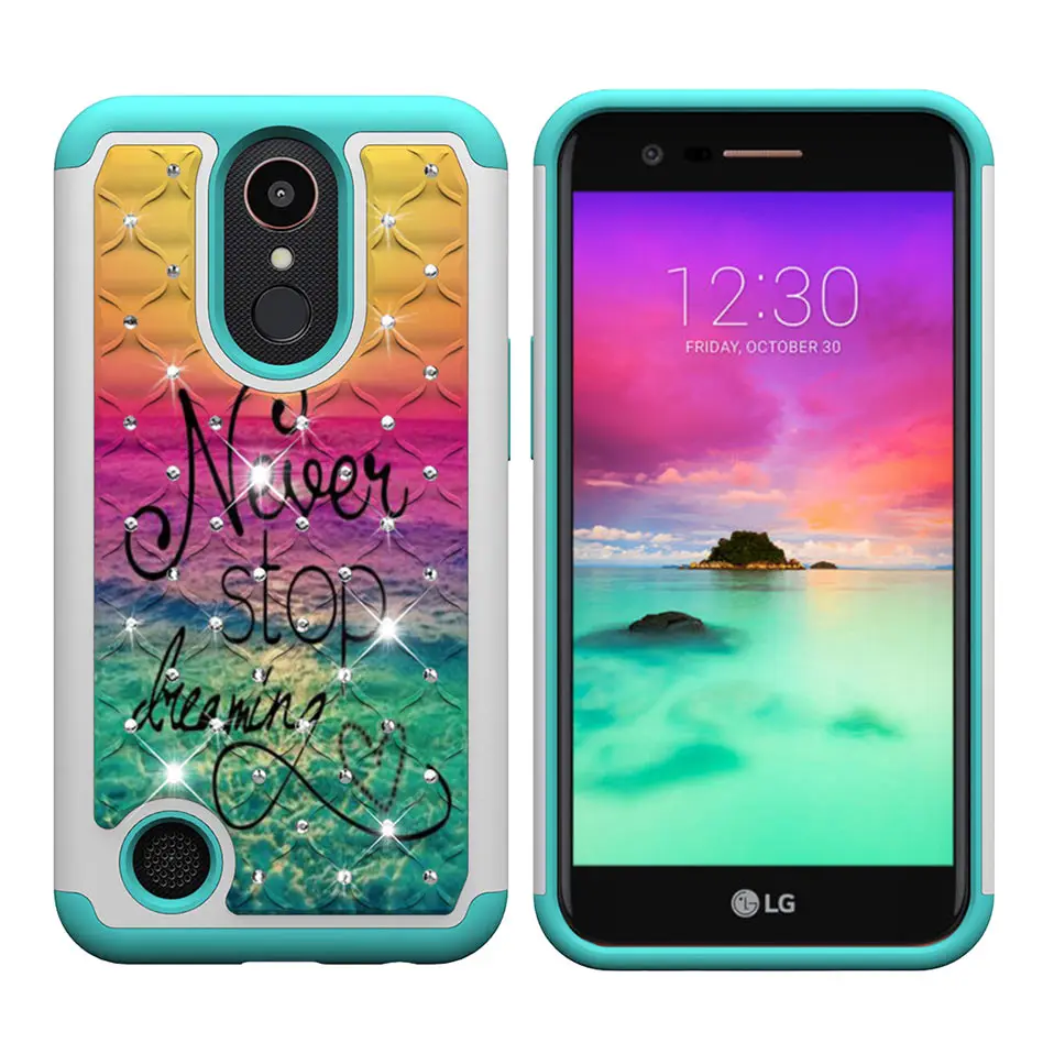 For LG K10 2017 2018 High quality 2-in-1 TPU + PC shells Capa Coque Cover G7 K30 K20 Plus Fashion diamond flash back case |