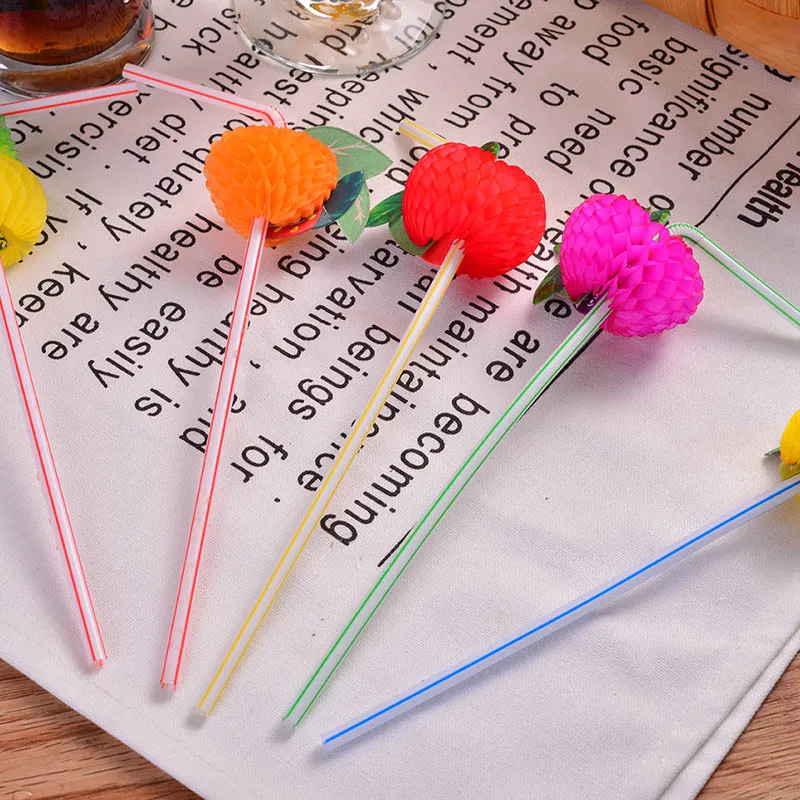 50 Pcs Disposable Straws 3D Paper Fruits Decor Drinking Straws for Cocktail Coffee Tea HYD88