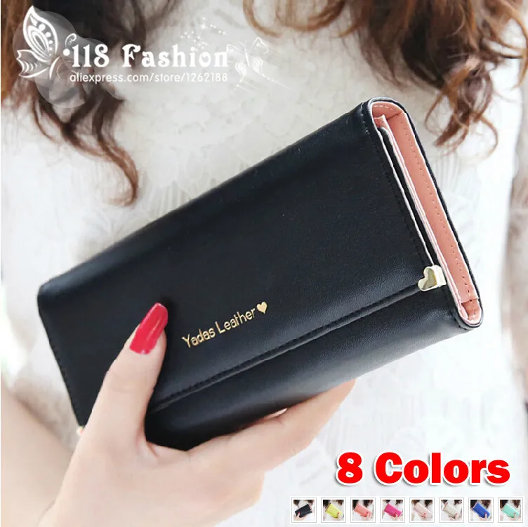  New Arrival Women Wallet PU Leather Simple Love Letter Wallets Ladies Long Fashion Clutch 3 Folds Coin Purse Card & ID Holder 