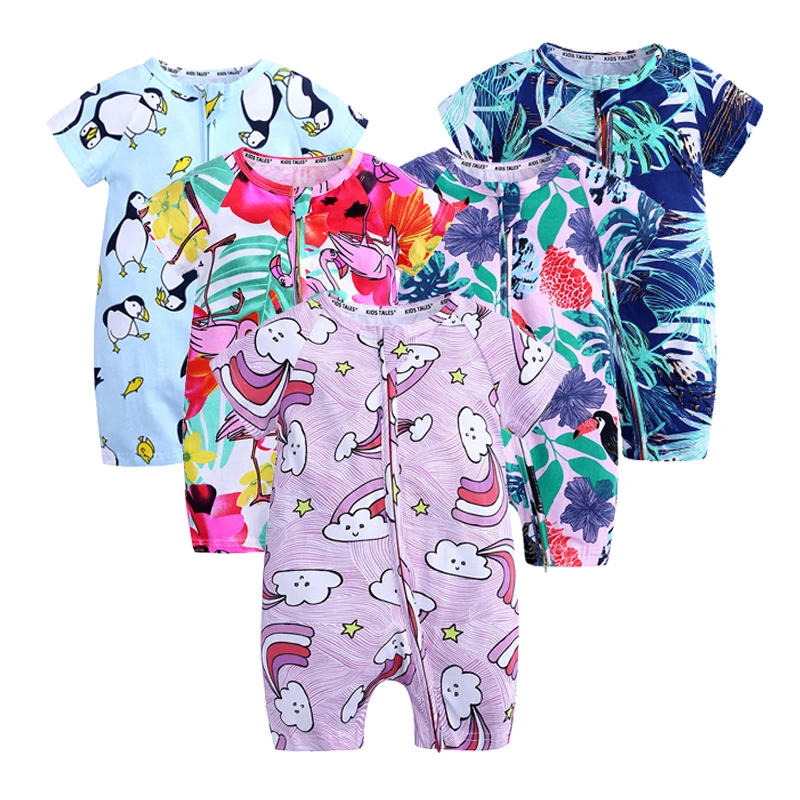 

2019 New Born Baby Boys Girls Clothes Summer Thin Short Sleeved Cartoon Rompers Infant Baby Cute Animal Cotton Jumpsuit Pajamas