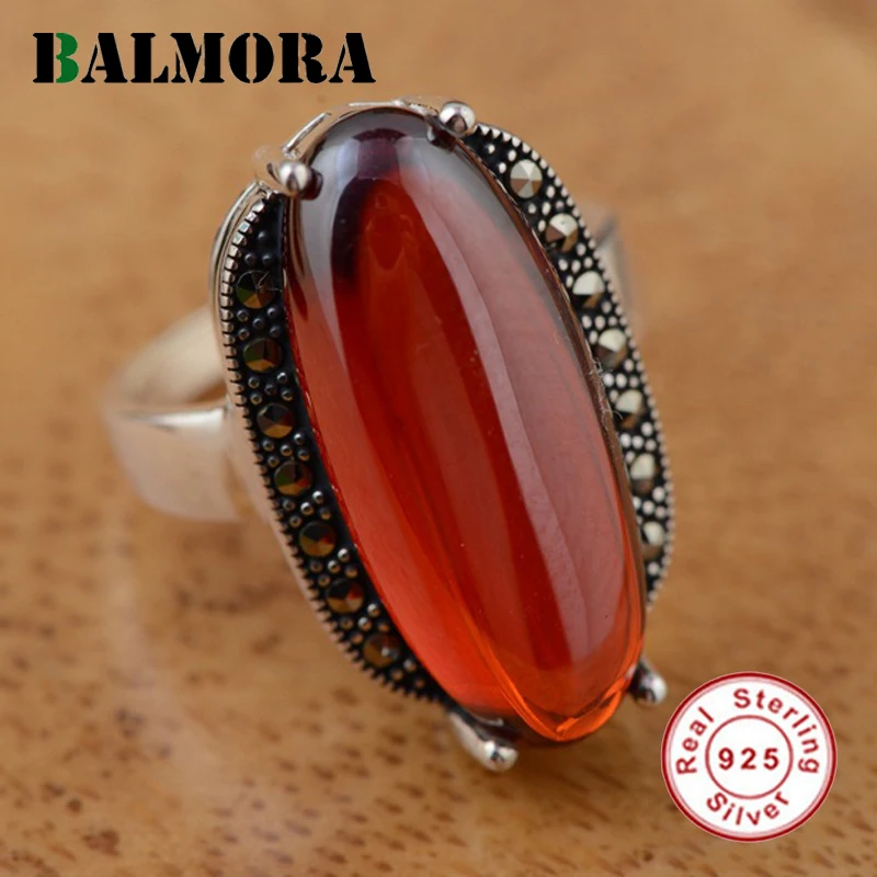 

BALMORA 100% Real 925 Pure Sterling Silver Jewelry Jacinth Retro Rings for Women Lover Anniversary Gift Luxury Ring HSJ20044