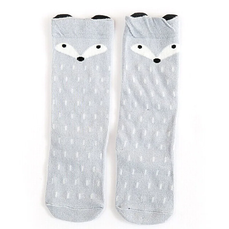 Новые хлопковые милые детские носки с лисой для девочек чулочно-носочные изделия серого цвета, зимние теплые высокие носки до колена для бега - Цвет: grey