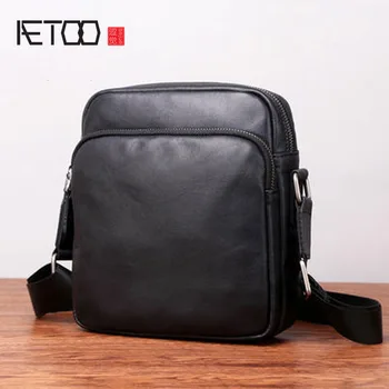 

AETOO Shoulder diagonal bag men's small bag casual men's bag head layer mini square bag trend