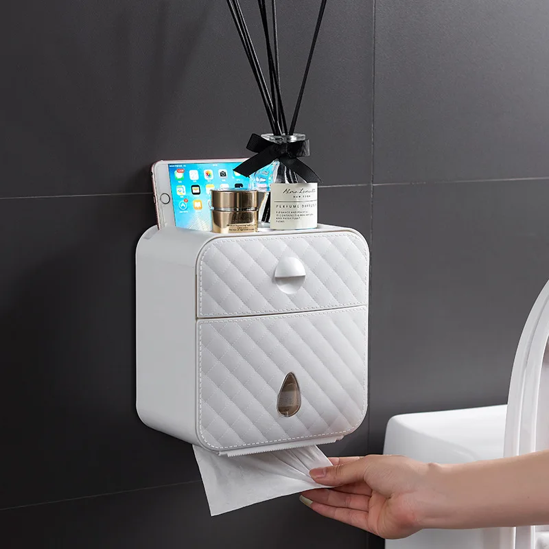 

Bathroom Waterproof Tissue Box Plastic Toilet Paper Holder Wall Mounted Storage Box Double Layer Napkin Dispenser Organizer