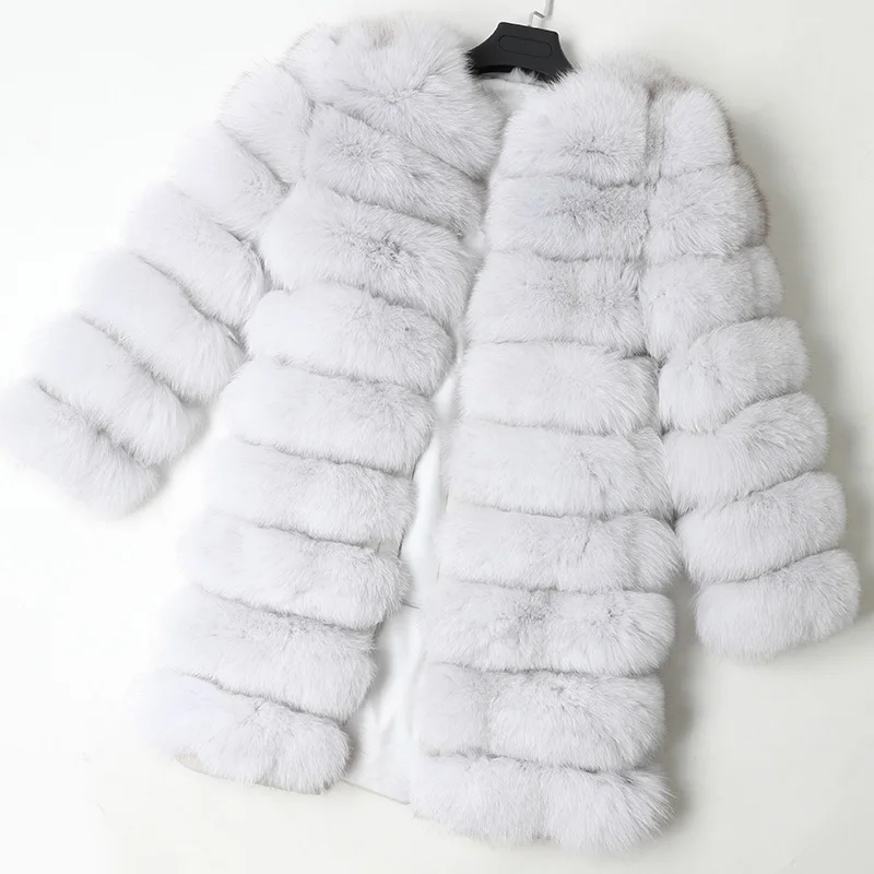 Зимнее Модное теплое пальто с натуральным лисьим мехом приталенное Женское пальто с натуральным мехом и круглым вырезом кожаная жилетка для девочек - Цвет: long coat-2