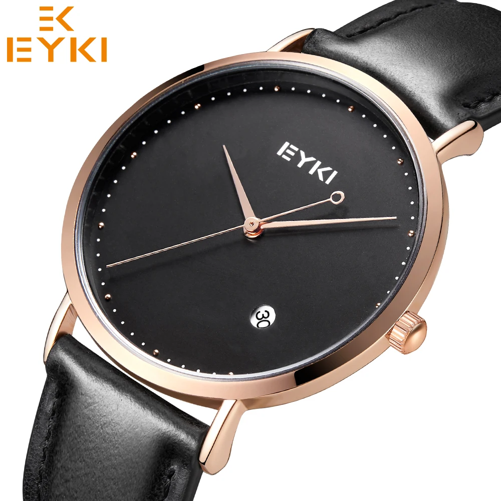 

Women Watches EYKI Top Brand Leather Strap Quartz Analog Wrist Watch Ladies Black Date Dress Clock Waterproof Relogio Mujer 2018