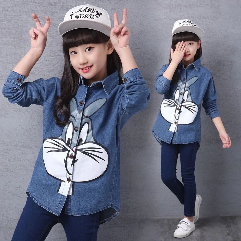 

Long Style Girls Jeans Denim Jacket Bugs Bunny Print Outwear for Baby Cool Print Spring Autumn Coat Tops Kids Fashion Costume