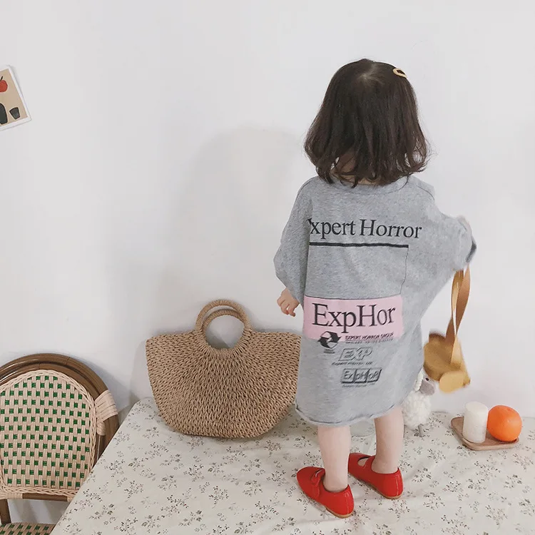 

Girls Loose Dresses Spring and Summer 2019 Long Sleeve Children Letter Printed Long T Shir Casual Loose Cotton Dress Kids Cloth