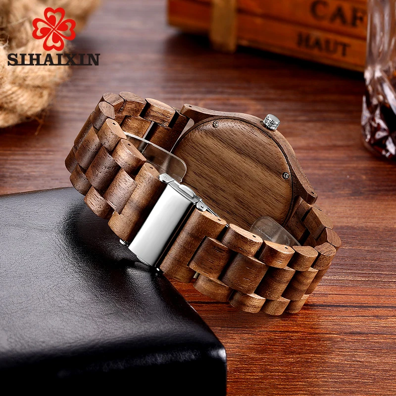 Brown Men Watch Top Luxury Quartz Wristwatches Wooden Strap Male Clock 4