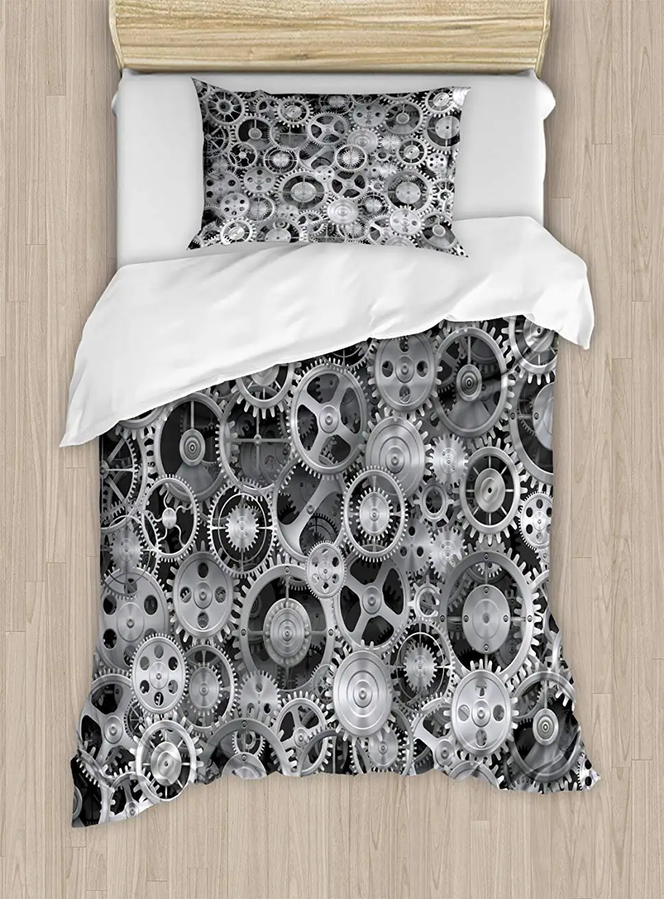 

Clock Duvet Cover Set Realistic Look Cogwheels Mechanism Gear Engineering and Technologic Themed Pattern 2 Piece Bedding Set
