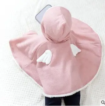 

2016 new spring fall baby jacket girl dress plus velvet hooded wings wild scarf child coat 100% cotton windbreaker free shipping