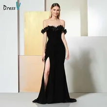 Dressv Черное вечернее платье с открытыми плечами Русалка без рукавов длиной до пола свадебное вечернее платье труба вечернее платье es