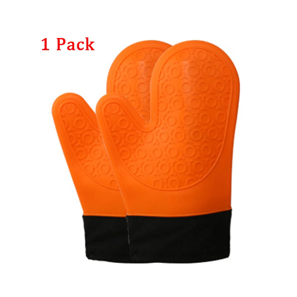 Микроволновая печь для духовки, защитные Нескользящие кухонные перчатки с двумя пальцами короткие толстые двухслойные силиконовые перчатки - Цвет: orange-1pcs