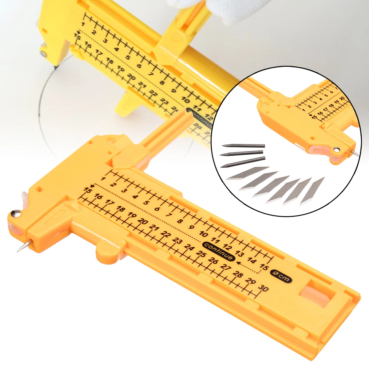 

Adjustable Compass Circle Cutter 1cm-30cm + 6pcs Spare Blades + 3pcs Leads For Cutting Paper Leather Vinyl Rubber Cutting Tools