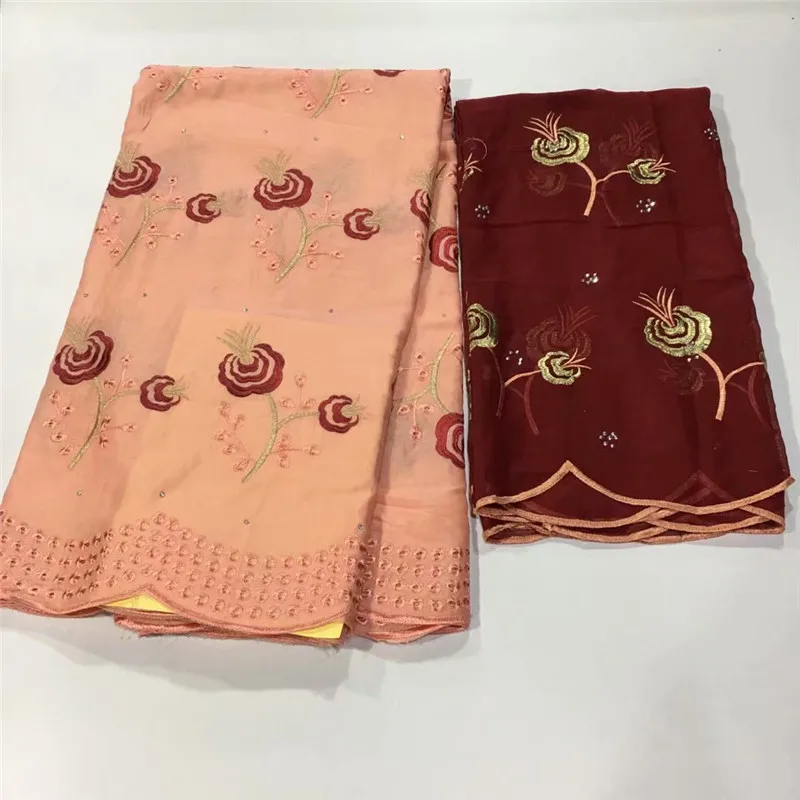 

HFX African Lace Fabric Swiss Voile Lace High Quality Peach/Wine French Cotton Lace Fabric with 2 yards French Lace L230-3