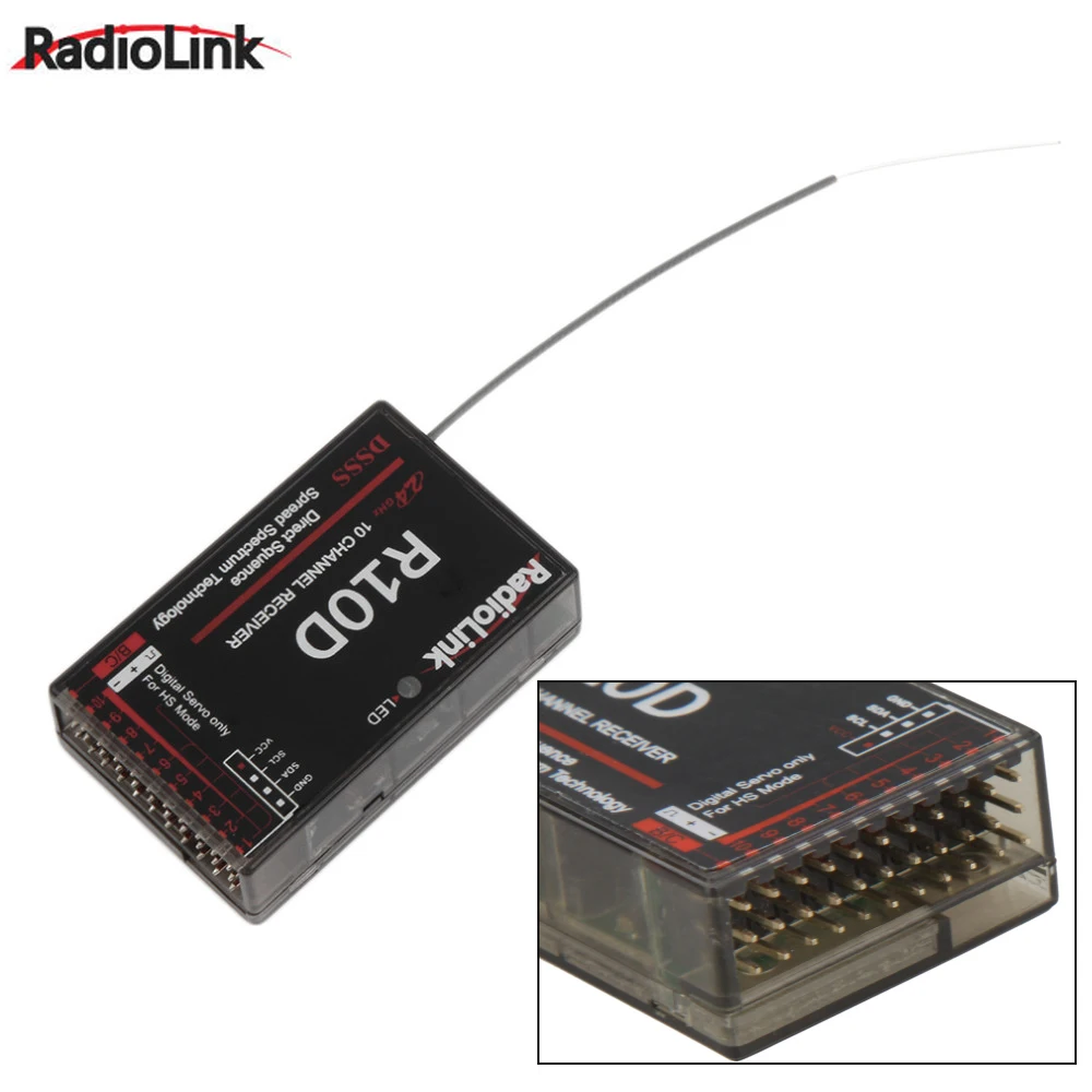 

Original RadioLink R10D 2.4G 10CH DSSS Receiver for RadioLink AT9 AT10 Transmitter RC Helicopter Multirotor