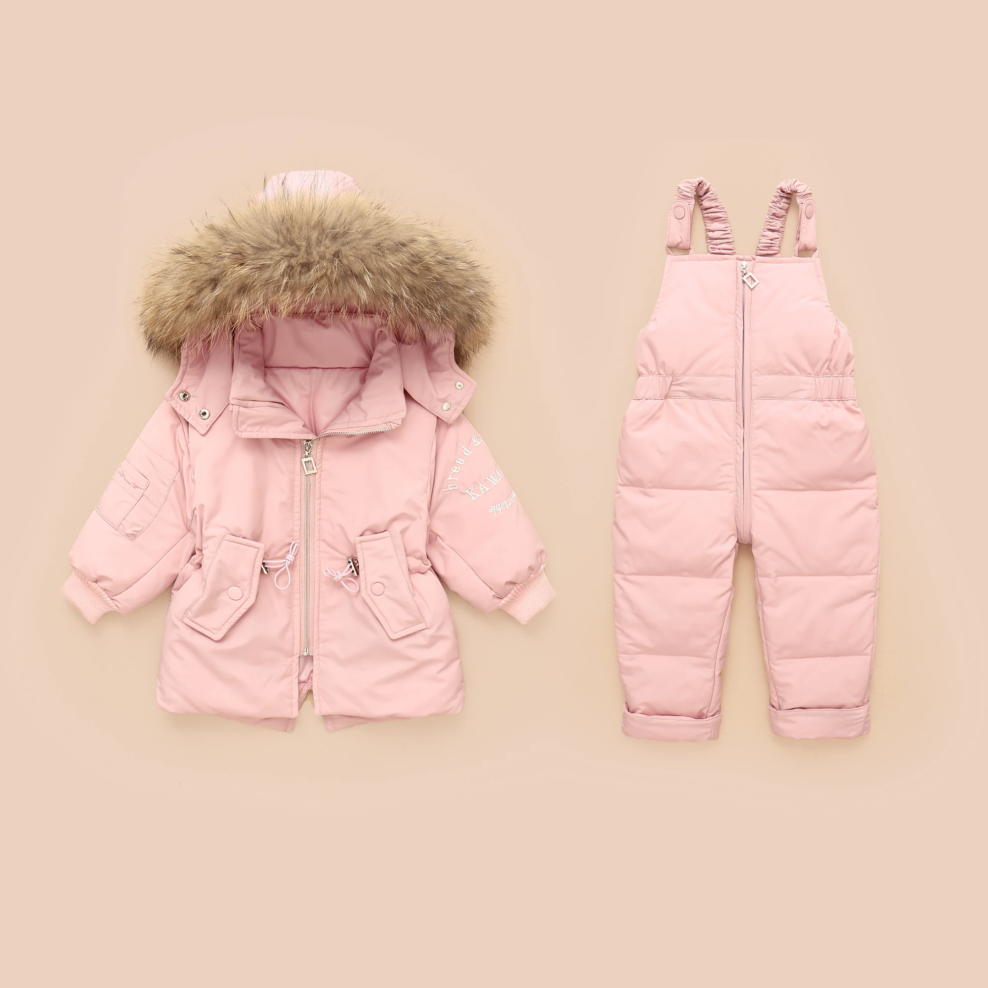 Температуру до-30 градусов русской Зимняя детская одежда набор перо из настоящего меха для маленьких мальчиков Куртка-пуховик для девочки пальто детский зимний костюм