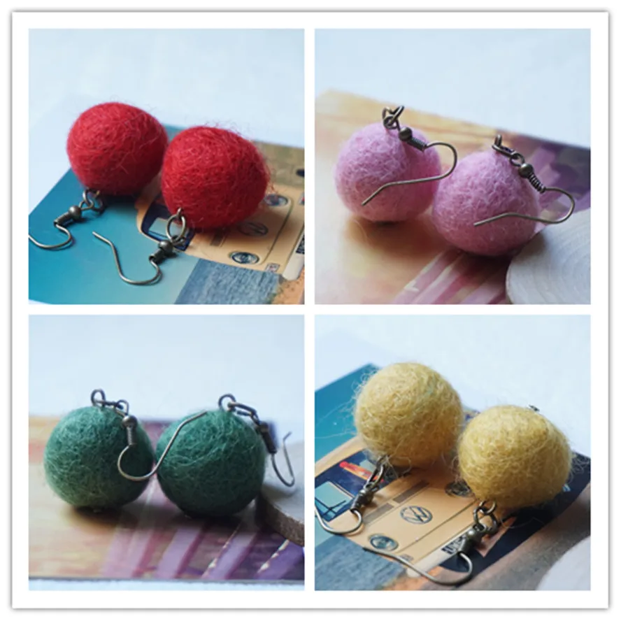 

Solid wool ball earring needle felted Earring for woman Antique bronze vintage Ear Hooks Dangle Earrings