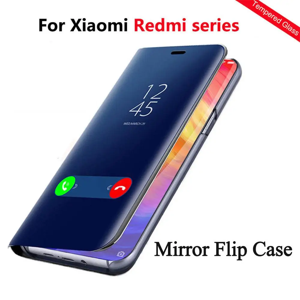 

Mirror smart flip case for redmi note 7 7pro 6 pro 4 5 pro standing Protective case For redmi note 7s xiaomi pocophone f1 cases