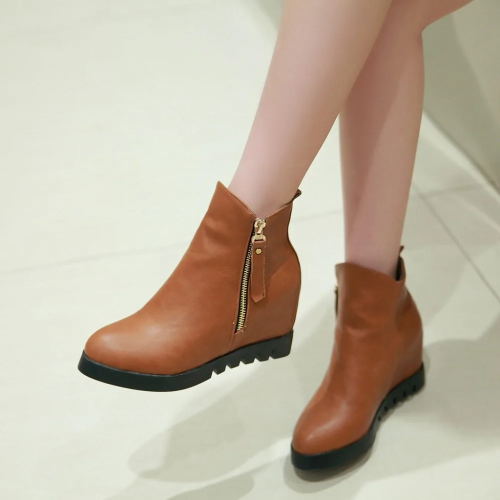 

2015 winter Autumn New Side Zipper Ankle Boots Women Solid Colors Pointed Toe Height Increasing Boots Big size 33-43 R1297