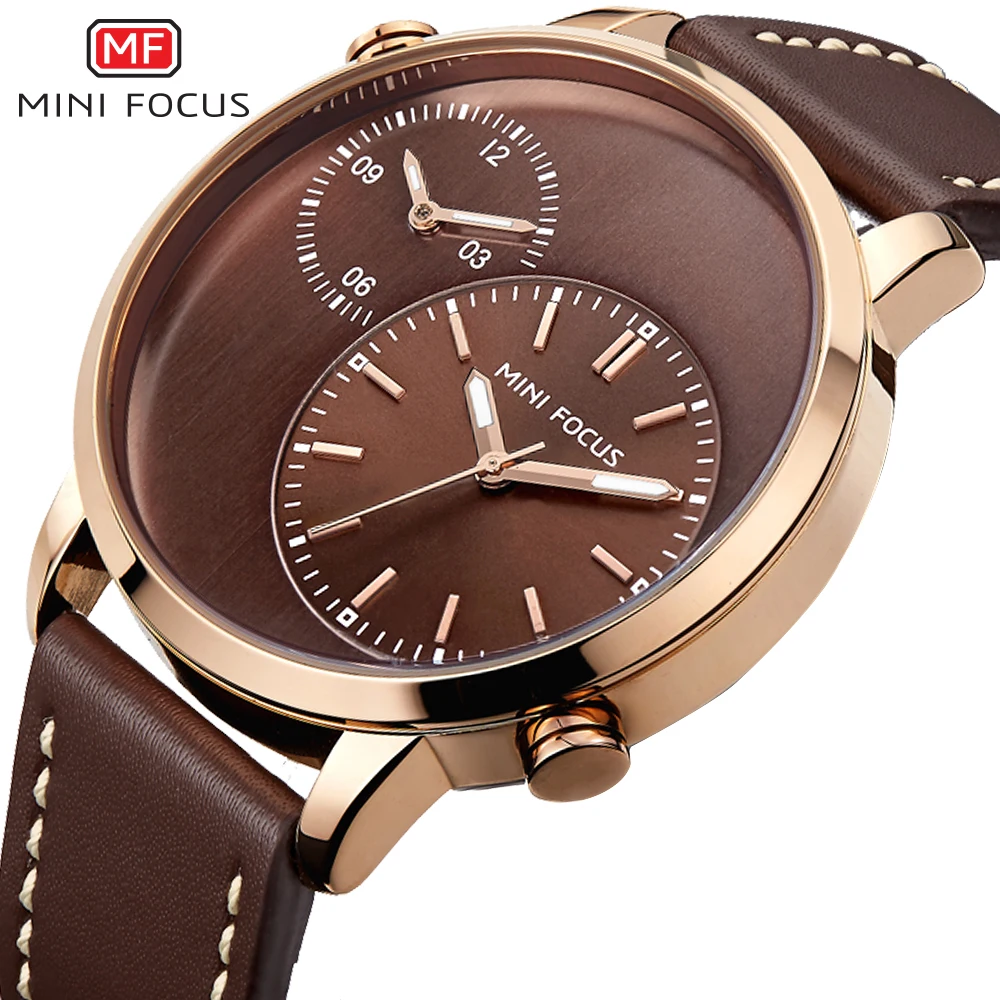 MINI FOCUS Men Watches Fashion Casual Man Watch Top Brand Luxury Genuine Leather Busines 2 Time Zone Quartz-Watch Men Wristwatch 290pcs 20mm diameter round one time use void sticker original genuine guaranteed holographic warranty seal label for packaging