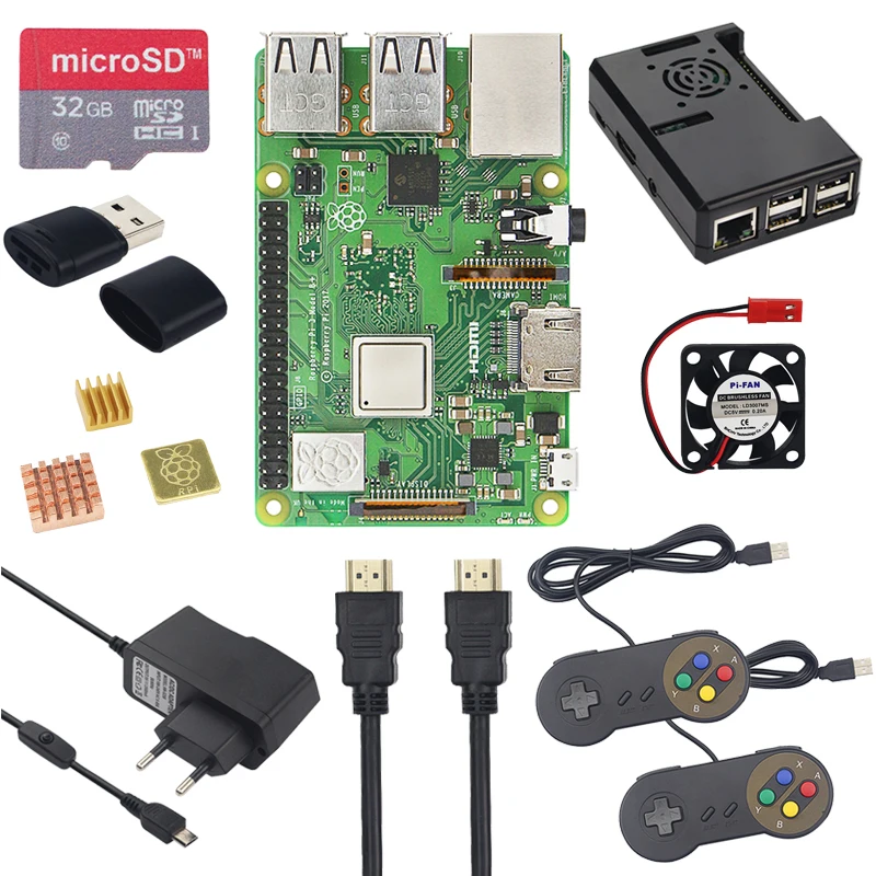 Online Raspberry Pi 3 Modell B + Plus Spiel Starter Kit + 16G 32G SD Karte + Gamepad + fall + Fan + Power + Kühlkörper + HDMI Kabel für RetroPie