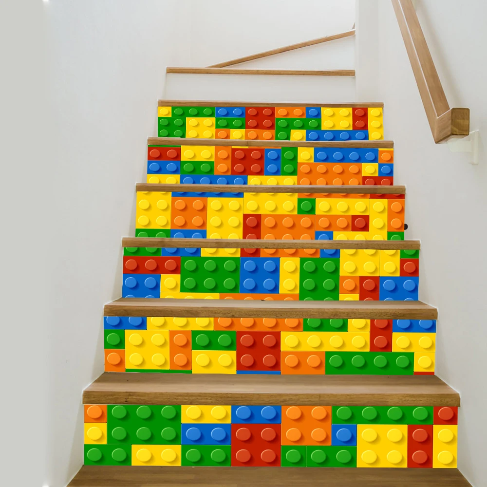 6 шт./компл. творческий DIY 3D наклейки на лестницу лего блоков шаблон для комнаты Лестницы украшения домашнего декора стены пола Стикеры