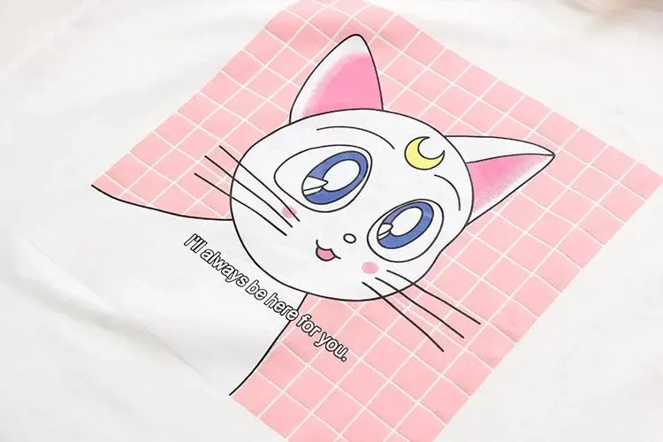 Мори девушка милые летние женские футболки Сейлор Мун кошка с ушками Кепка женские Kawaii Топы японская мода милые повседневные футболки топы