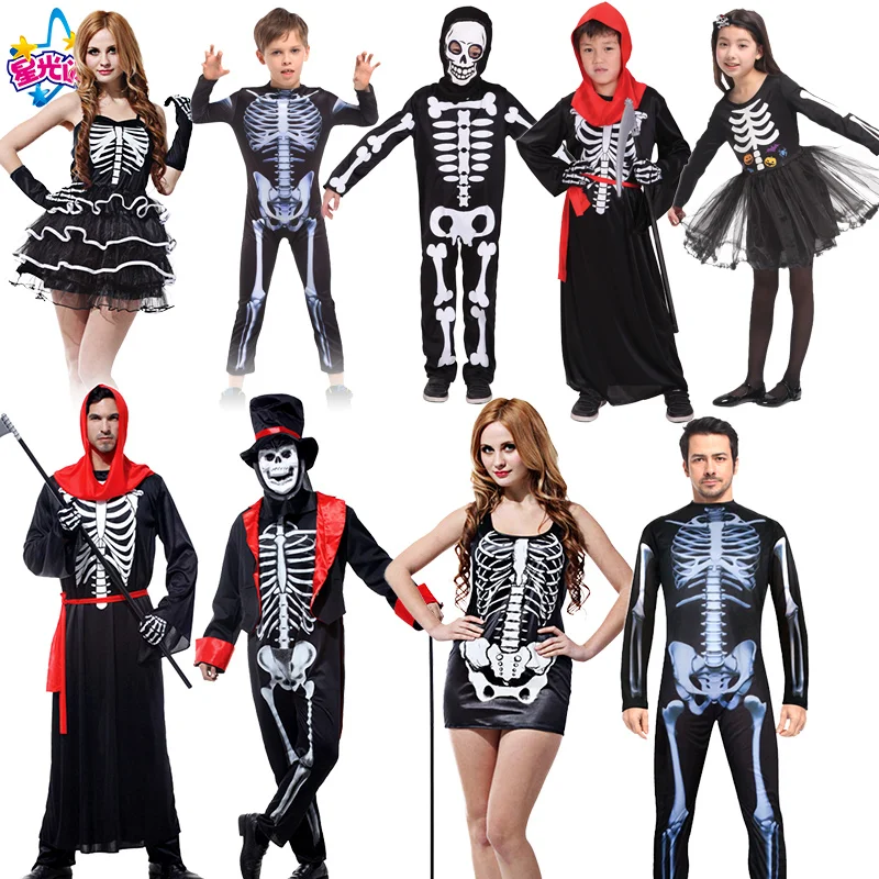 

Adult Men Women Children halloween party cosplay skull devil ghost ghoul costumes with Skeleton printing zombie Mummy clothes