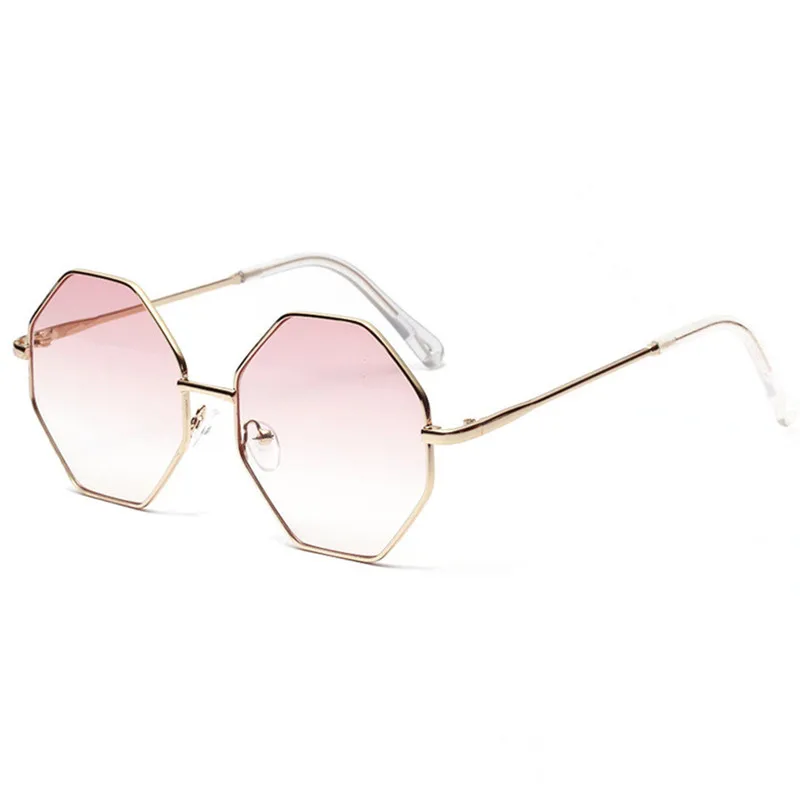 YOOSKE Винтаж солнцезащитные очки с многоугольной оправой для женщин прозрачные линзы защита от солнца очки женский ретро Ромб Дизайн Малый Стекло шестиугольник метал - Цвет линз: Pink